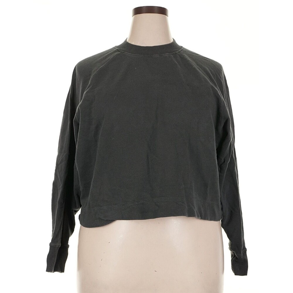 Vuori Womens XL Cropped Crewneck Sweatshirt Faded Black Washed Raglan Athleisure